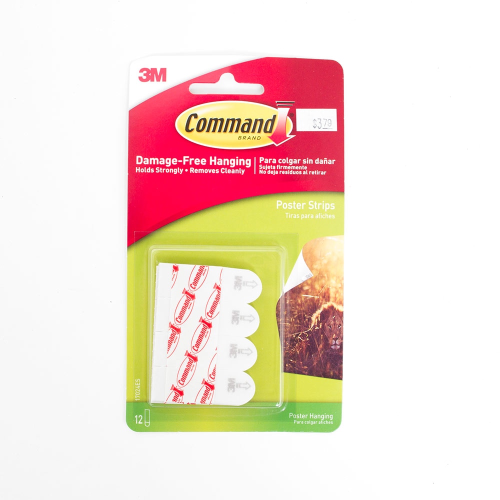 Command, White, Hooks/Wall Adhesive, Home & Auto, 3M, Poster strips, 12 piece, 148896